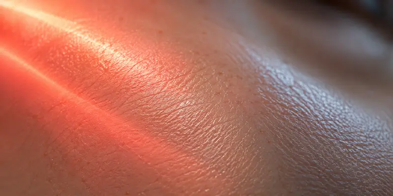 Weiches rötliches Licht über heller Haut in Makroaufnahme